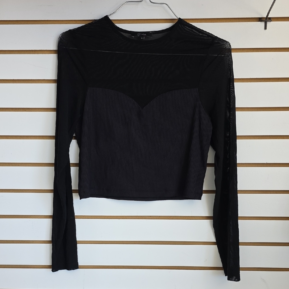 Mesh Ribbed Long Sleeve Crop Top
